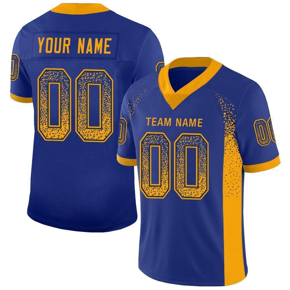 Custom Royal Gold Navy Mesh Drift Fashion Football Jersey, Team Jerseys Football, Custom Football Jersey
