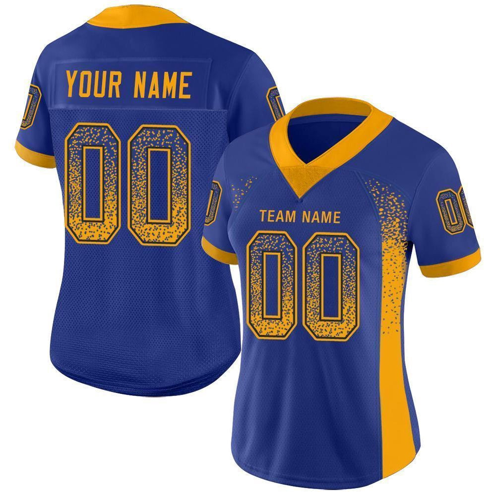 Custom Royal Gold Navy Mesh Drift Fashion Football Jersey, Team Jerseys Football, Custom Football Jersey