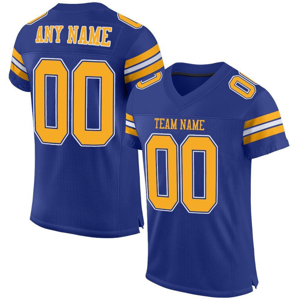 Custom Royal Gold White Mesh Authentic Football Jersey, Team Jerseys Football, Custom Football Jersey