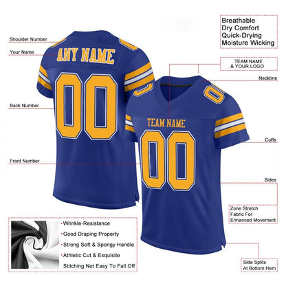 Custom Royal Gold White Mesh Authentic Football Jersey, Team Jerseys Football, Custom Football Jersey
