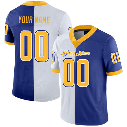 Custom Royal Gold White Mesh Split Fashion Football Jersey, Team Jerseys Football, Custom Football Jersey