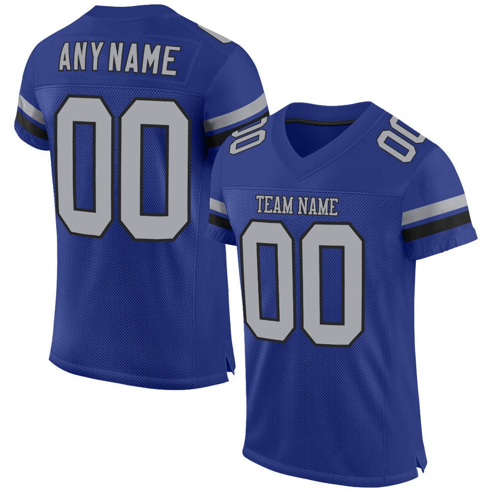 Custom Royal Gray Black Mesh Authentic Football Jersey, Team Jerseys Football, Custom Football Jersey