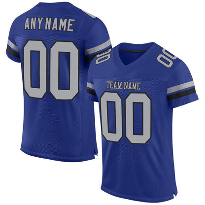 Custom Royal Gray Black Mesh Authentic Football Jersey, Team Jerseys Football, Custom Football Jersey