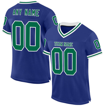 Custom Royal Kelly Green White Mesh Authentic Throwback Football Jersey, Team Jerseys Football, Custom Football Jersey