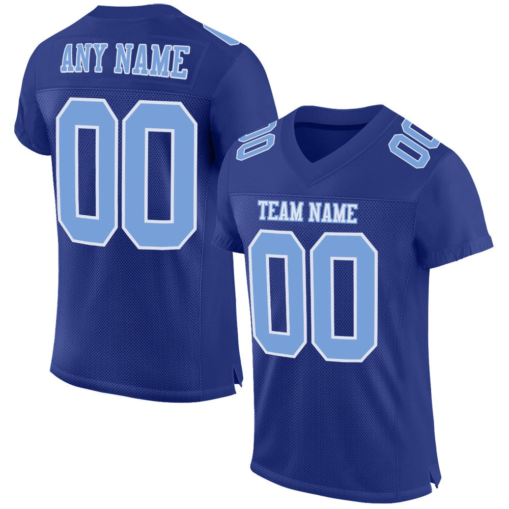 Custom Royal Light Blue White Mesh Authentic Football Jersey, Team Jerseys Football, Custom Football Jersey