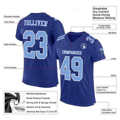 Custom Royal Light Blue White Mesh Authentic Football Jersey, Team Jerseys Football, Custom Football Jersey