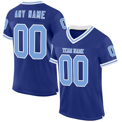 Custom Royal Light Blue White Mesh Authentic Throwback Football Jersey, Team Jerseys Football, Custom Football Jersey