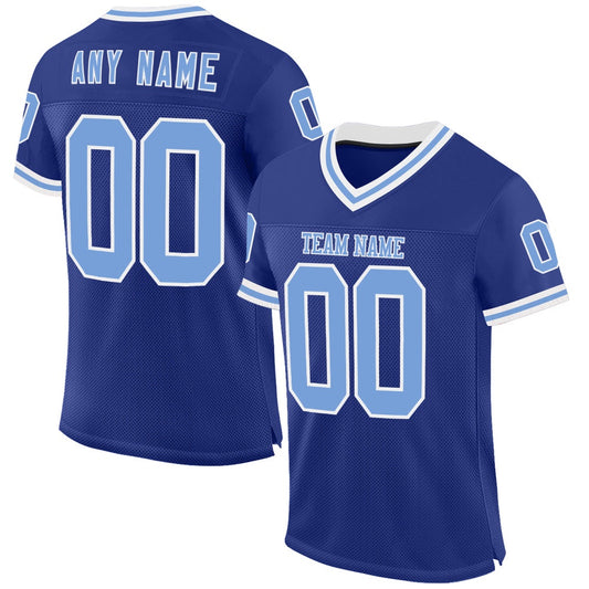 Custom Royal Light Blue White Mesh Authentic Throwback Football Jersey, Team Jerseys Football, Custom Football Jersey