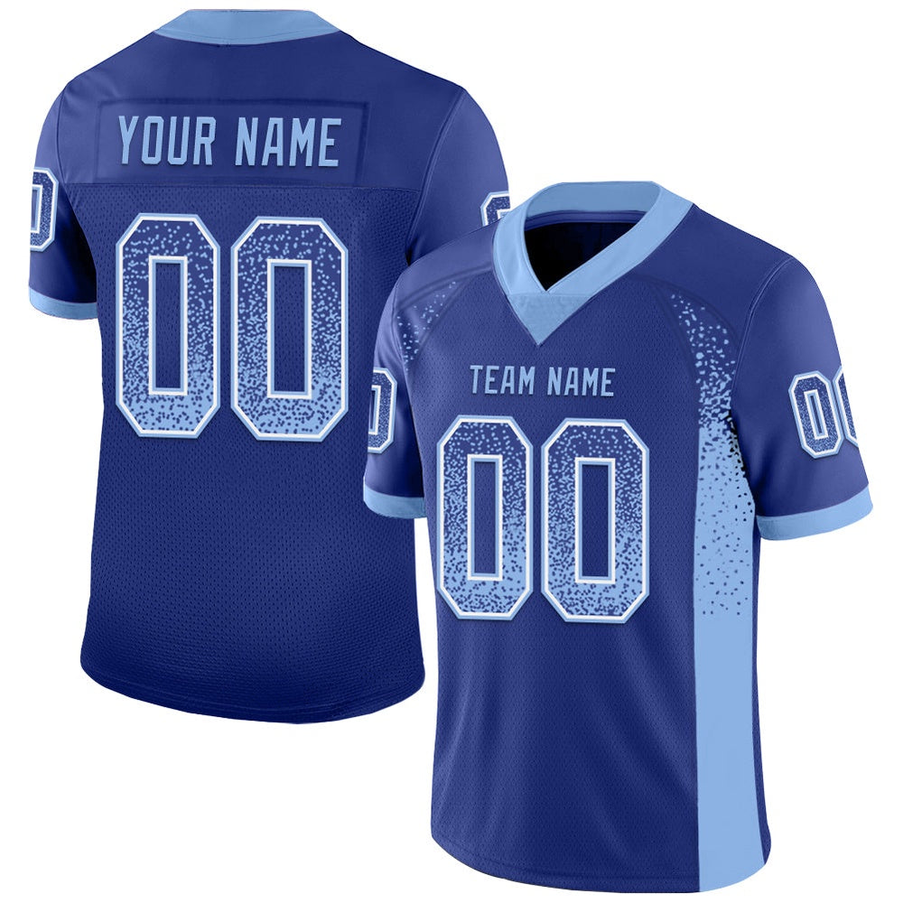 Custom Royal Light Blue White Mesh Drift Fashion Football Jersey, Team Jerseys Football, Custom Football Jersey