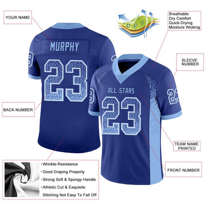 Custom Royal Light Blue White Mesh Drift Fashion Football Jersey, Team Jerseys Football, Custom Football Jersey