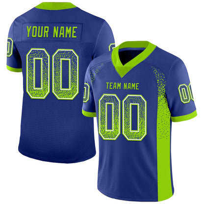 Custom Royal Neon Green White Mesh Drift Fashion Football Jersey, Team Jerseys Football, Custom Football Jersey