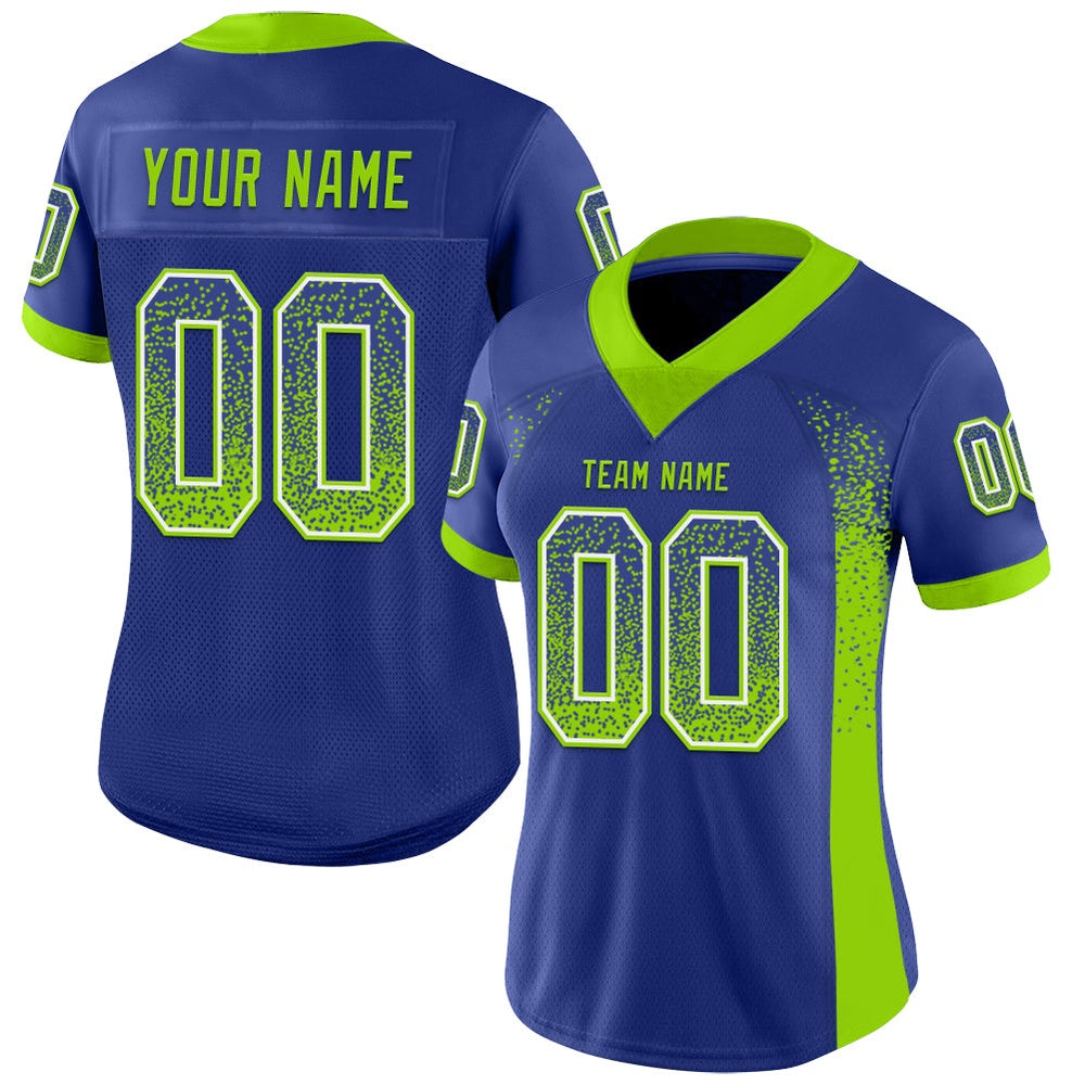 Custom Royal Neon Green White Mesh Drift Fashion Football Jersey, Team Jerseys Football, Custom Football Jersey