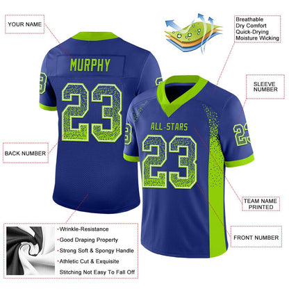 Custom Royal Neon Green White Mesh Drift Fashion Football Jersey, Team Jerseys Football, Custom Football Jersey