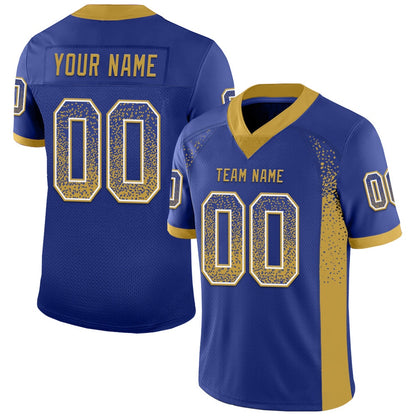 Custom Royal Old Gold White Mesh Drift Fashion Football Jersey, Team Jerseys Football, Custom Football Jersey