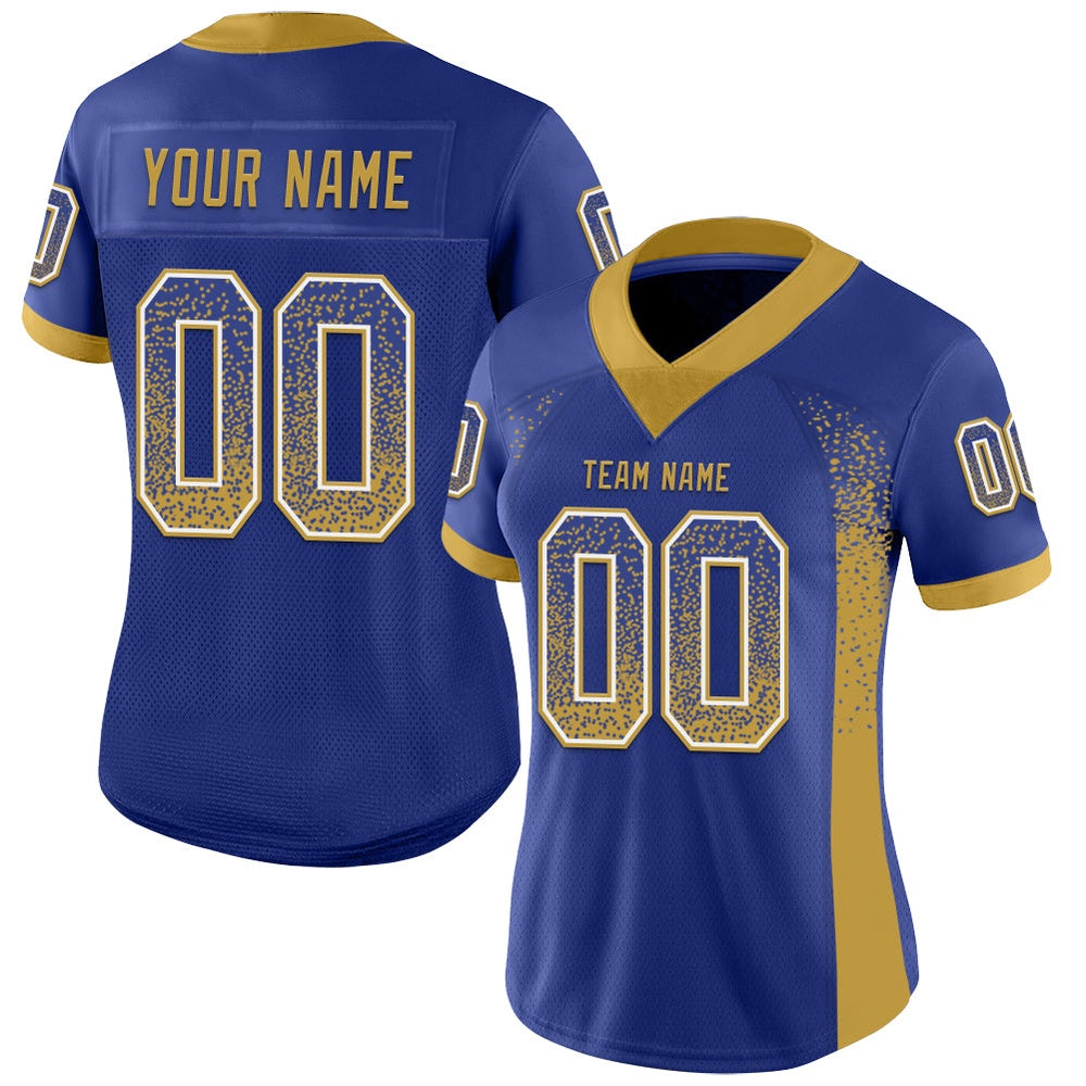 Custom Royal Old Gold White Mesh Drift Fashion Football Jersey, Team Jerseys Football, Custom Football Jersey