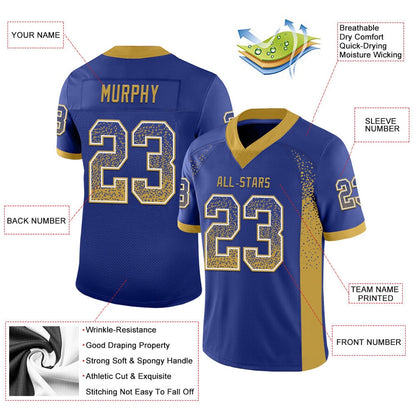 Custom Royal Old Gold White Mesh Drift Fashion Football Jersey, Team Jerseys Football, Custom Football Jersey