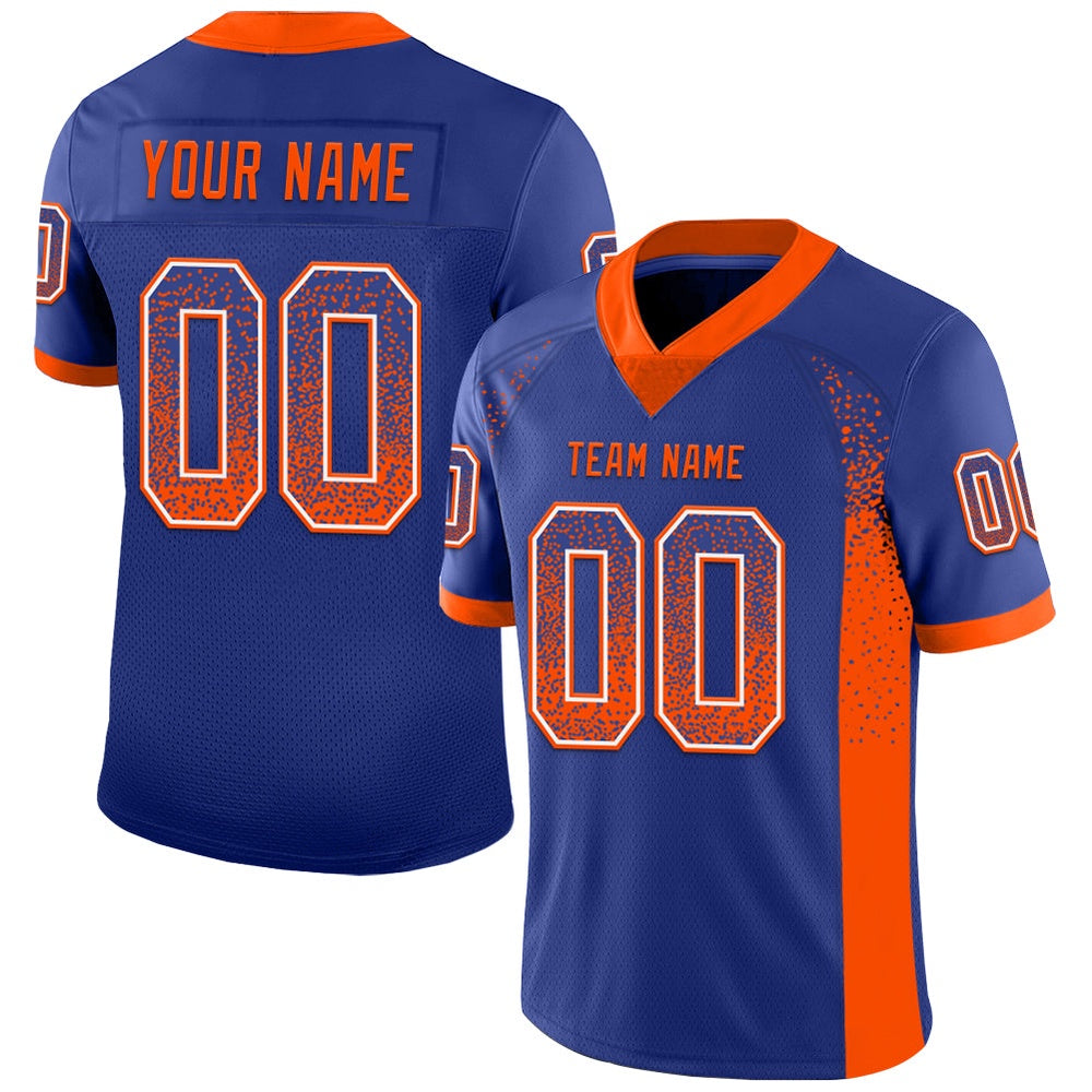 Custom Royal Orange White Mesh Drift Fashion Football Jersey, Team Jerseys Football, Custom Football Jersey