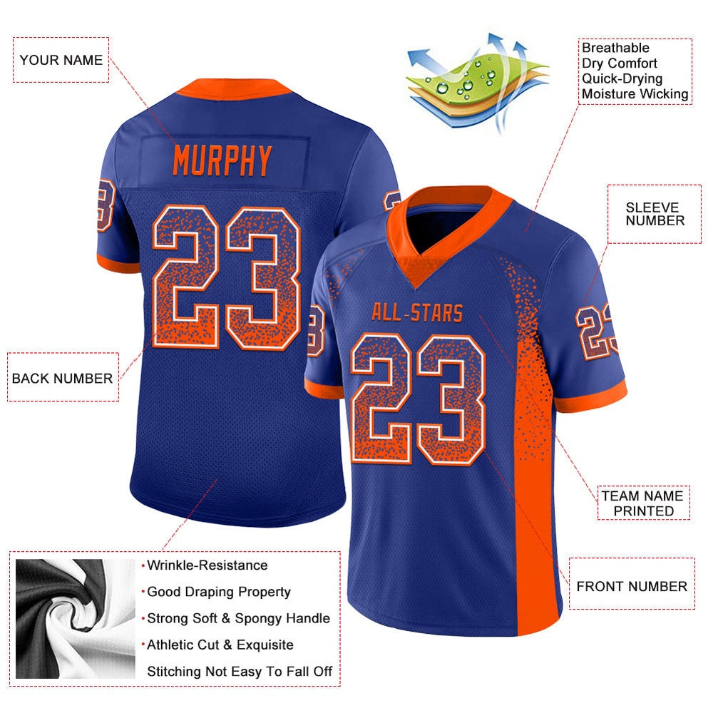 Custom Royal Orange White Mesh Drift Fashion Football Jersey, Team Jerseys Football, Custom Football Jersey