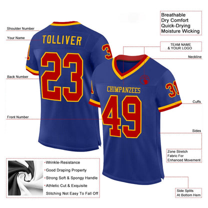 Custom Royal Red Gold Mesh Authentic Throwback Football Jersey, Team Jerseys Football, Custom Football Jersey