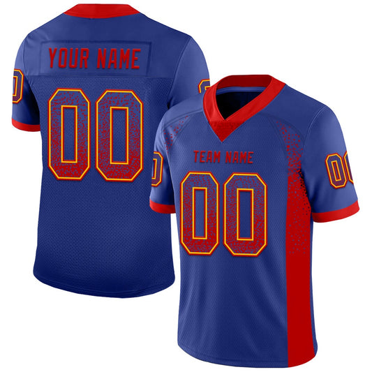 Custom Royal Red Gold Mesh Drift Fashion Football Jersey, Team Jerseys Football, Custom Football Jersey