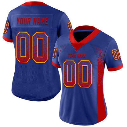 Custom Royal Red Gold Mesh Drift Fashion Football Jersey, Team Jerseys Football, Custom Football Jersey