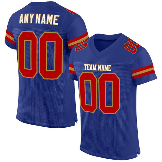 Custom Royal Red Old Gold Mesh Authentic Football Jersey, Team Jerseys Football, Custom Football Jersey