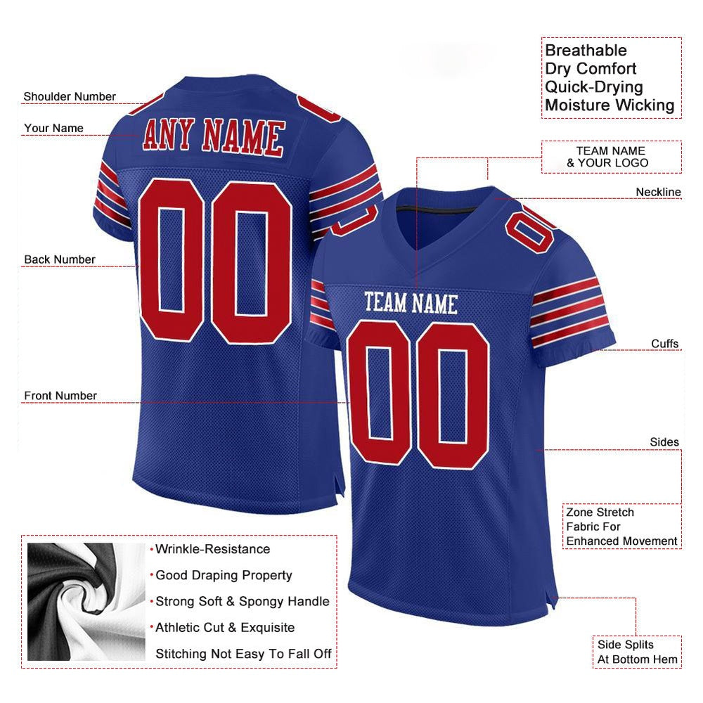 Custom Royal Red White Mesh Authentic Football Jersey, Team Jerseys Football, Custom Football Jersey