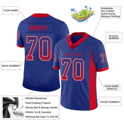 Custom Royal Red White Mesh Drift Fashion Football Jersey, Team Jerseys Football, Custom Football Jersey