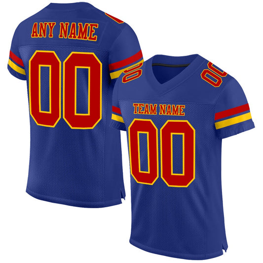 Custom Royal Red Yellow Mesh Authentic Football Jersey, Team Jerseys Football, Custom Football Jersey