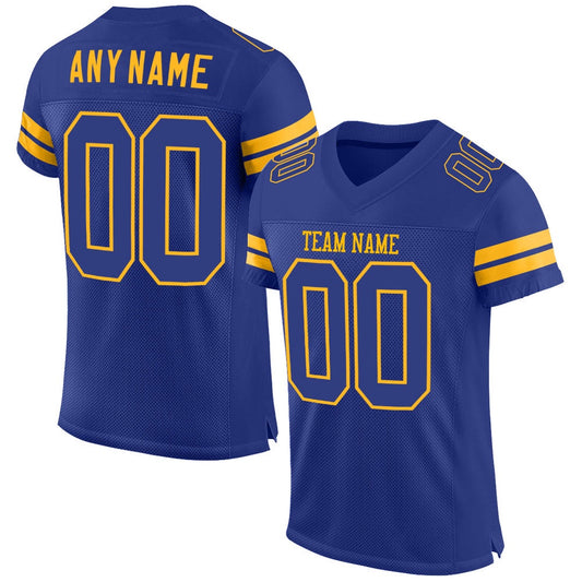 Custom Royal Royal Gold Mesh Authentic Football Jersey, Team Jerseys Football, Custom Football Jersey