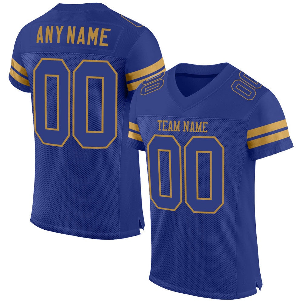 Custom Royal Royal Old Gold Mesh Authentic Football Jersey, Team Jerseys Football, Custom Football Jersey