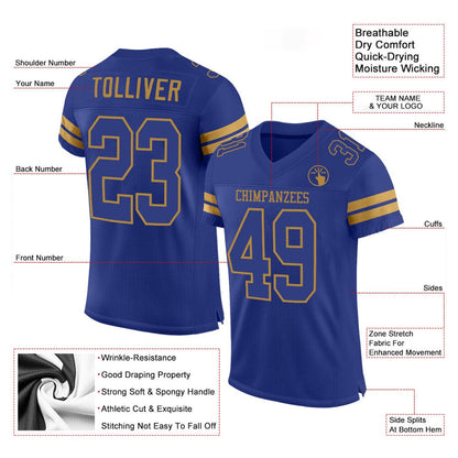 Custom Royal Royal Old Gold Mesh Authentic Football Jersey, Team Jerseys Football, Custom Football Jersey