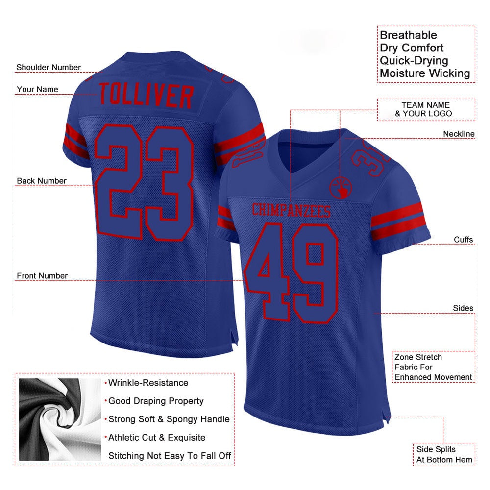 Custom Royal Royal Red Mesh Authentic Football Jersey, Team Jerseys Football, Custom Football Jersey