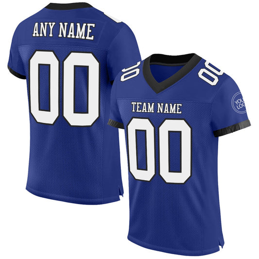 Custom Royal White Balck Mesh Authentic Football Jersey, Team Jerseys Football, Custom Football Jersey