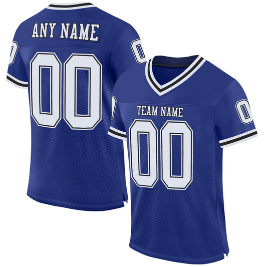 Custom Royal White Black Mesh Authentic Throwback Football Jersey, Team Jerseys Football, Custom Football Jersey