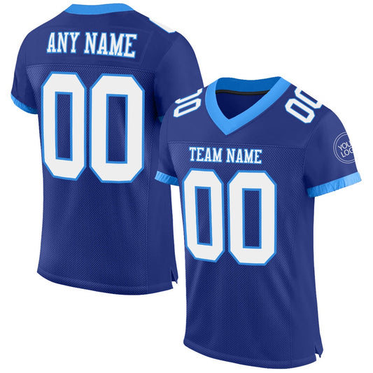 Custom Royal White Electric Blue Mesh Authentic Football Jersey, Team Jerseys Football, Custom Football Jersey