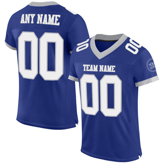 Custom Royal White Gray Mesh Authentic Football Jersey, Team Jerseys Football, Custom Football Jersey