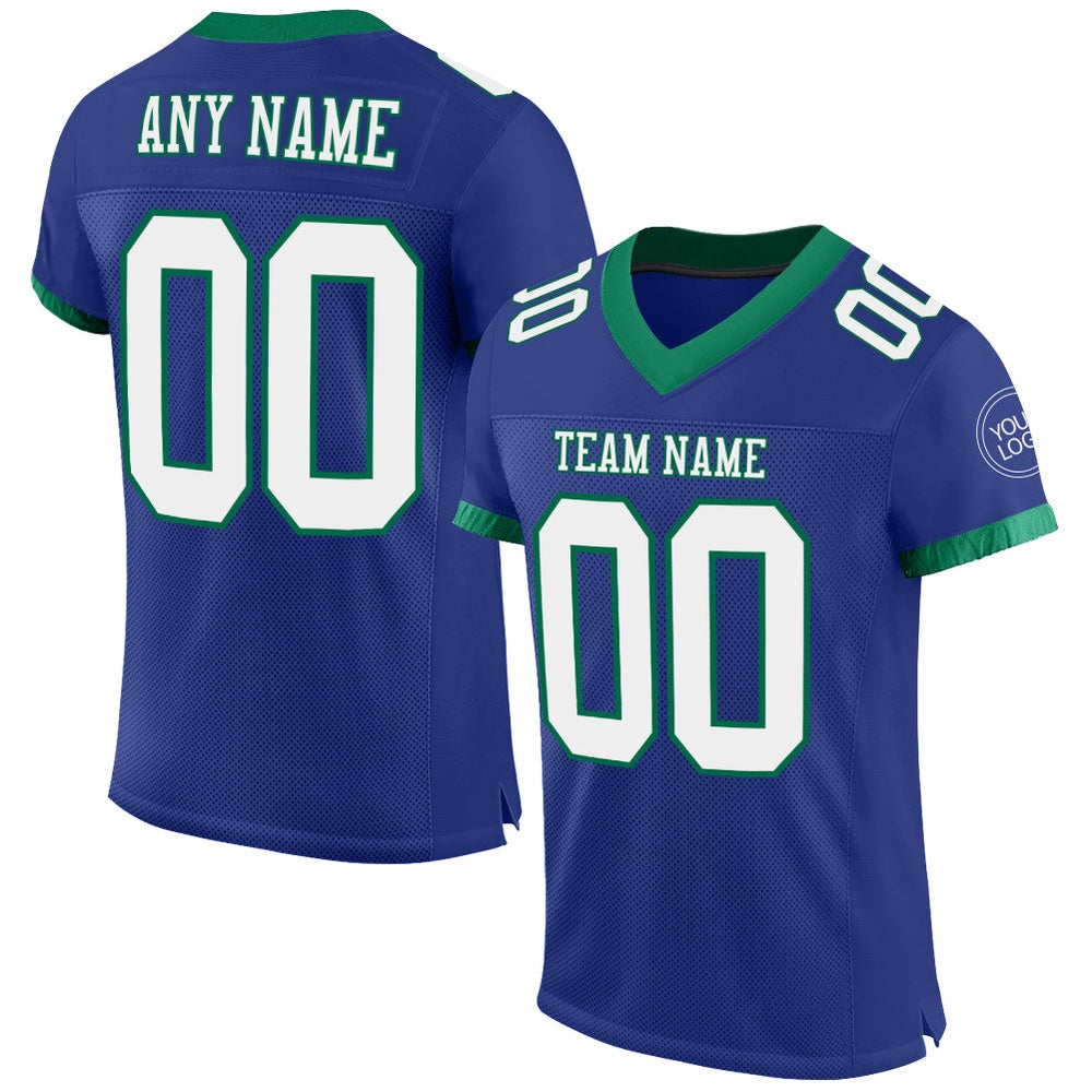 Custom Royal White Kelly Green Mesh Authentic Football Jersey, Team Jerseys Football, Custom Football Jersey