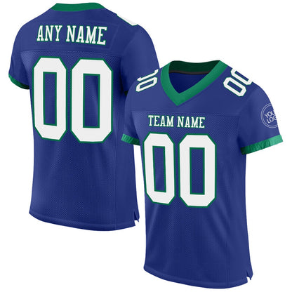 Custom Royal White Kelly Green Mesh Authentic Football Jersey, Team Jerseys Football, Custom Football Jersey
