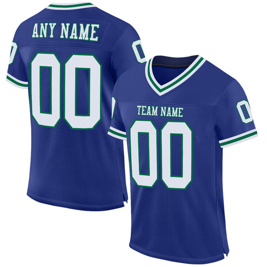 Custom Royal White Kelly Green Mesh Authentic Throwback Football Jersey, Team Jerseys Football, Custom Football Jersey