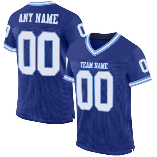 Custom Royal White Light Blue Mesh Authentic Throwback Football Jersey, Team Jerseys Football, Custom Football Jersey