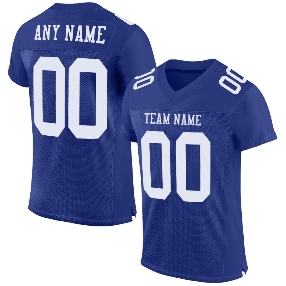 Custom Royal White Mesh Authentic Football Jersey, Team Jerseys Football, Custom Football Jersey