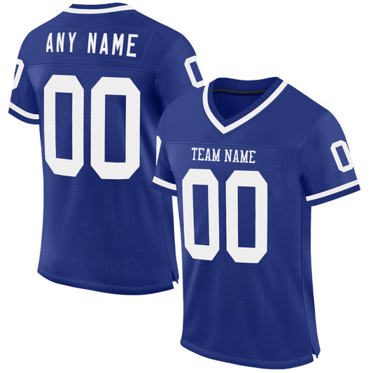 Custom Royal White Mesh Authentic Throwback Football Jersey, Team Jerseys Football, Custom Football Jersey