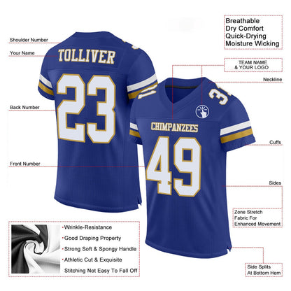 Custom Royal White Old Gold Mesh Authentic Football Jersey, Team Jerseys Football, Custom Football Jersey