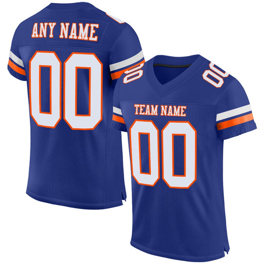 Custom Royal White Orange Mesh Authentic Football Jersey, Team Jerseys Football, Custom Football Jersey