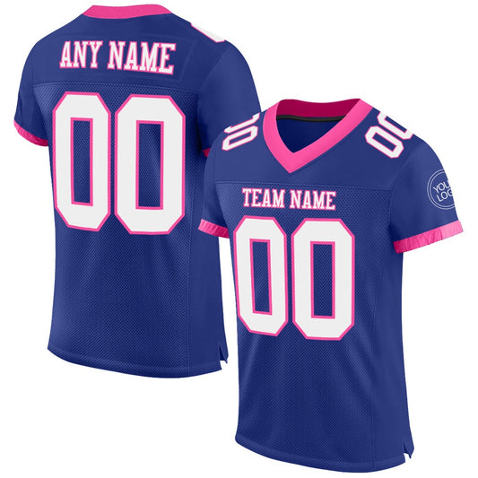 Custom Royal White Pink Mesh Authentic Football Jersey, Team Jerseys Football, Custom Football Jersey