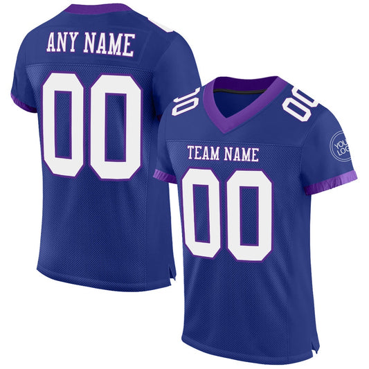 Custom Royal White Purple Mesh Authentic Football Jersey, Team Jerseys Football, Custom Football Jersey
