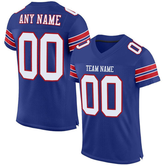 Custom Royal White Red Mesh Authentic Football Jersey, Team Jerseys Football, Custom Football Jersey