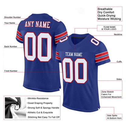 Custom Royal White Red Mesh Authentic Football Jersey, Team Jerseys Football, Custom Football Jersey