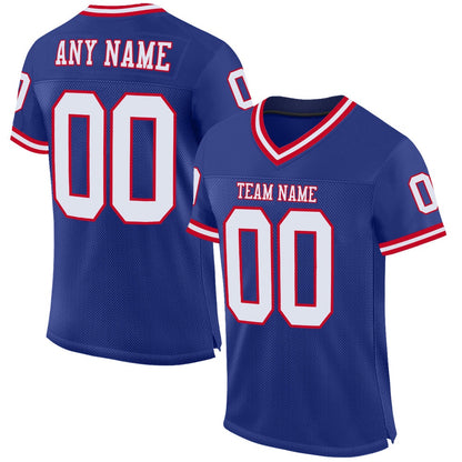 Custom Royal White Red Mesh Authentic Throwback Football Jersey, Team Jerseys Football, Custom Football Jersey